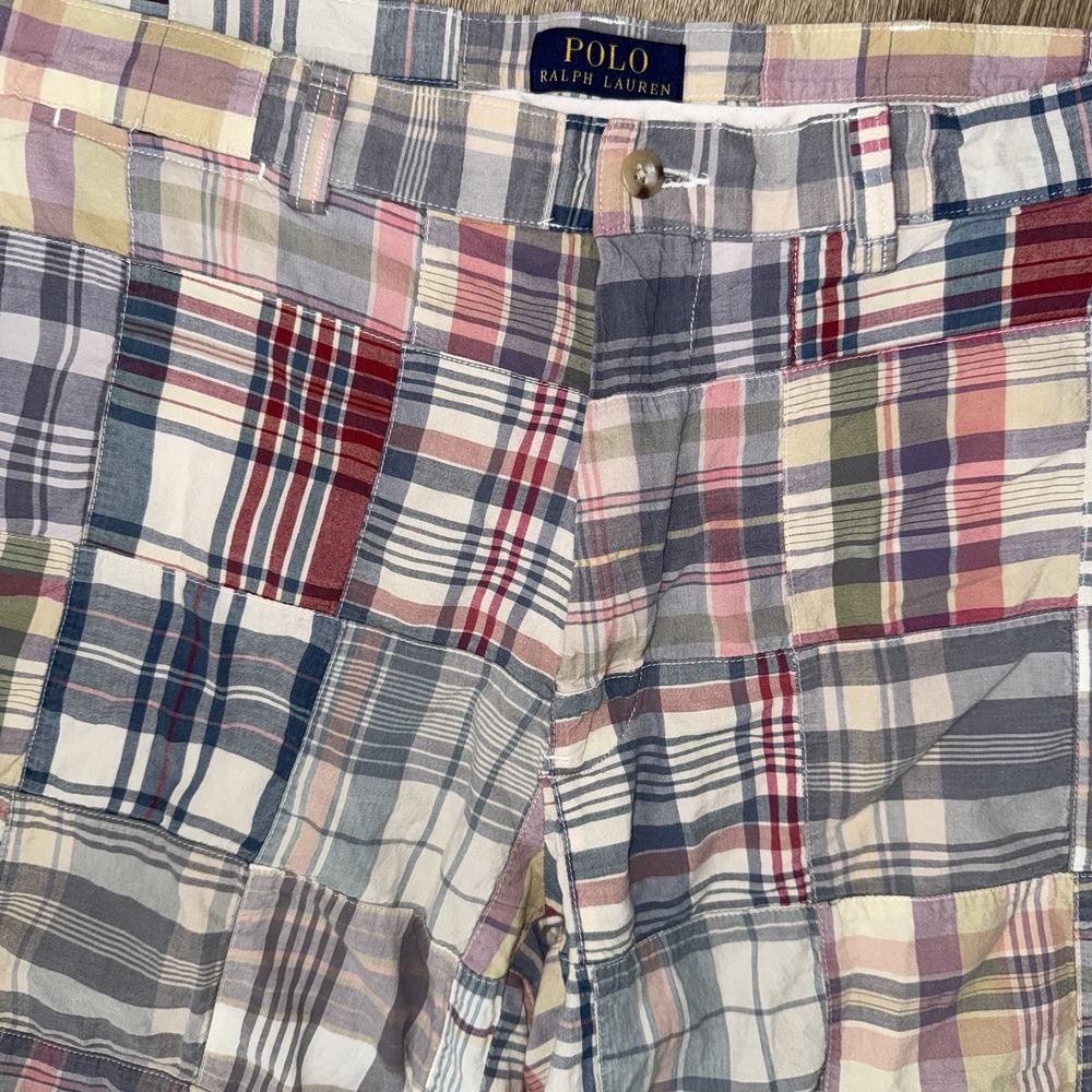Polo Ralph Lauren Madras Patchwork Shorts Men's 35 Colorful 9" Inseam Plaid